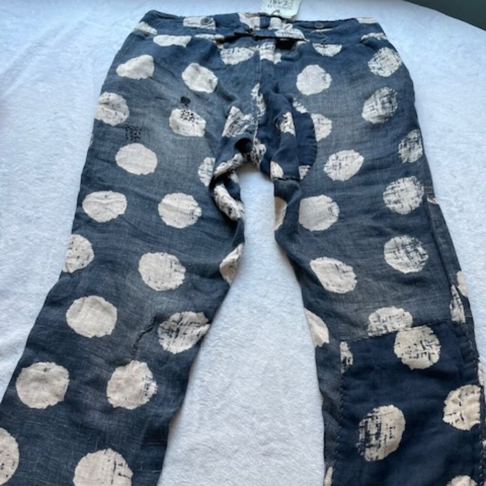 Magnolia Pearl Navy Blue Linen Polka Dot Button-Front Pants - Picture 12 of 15